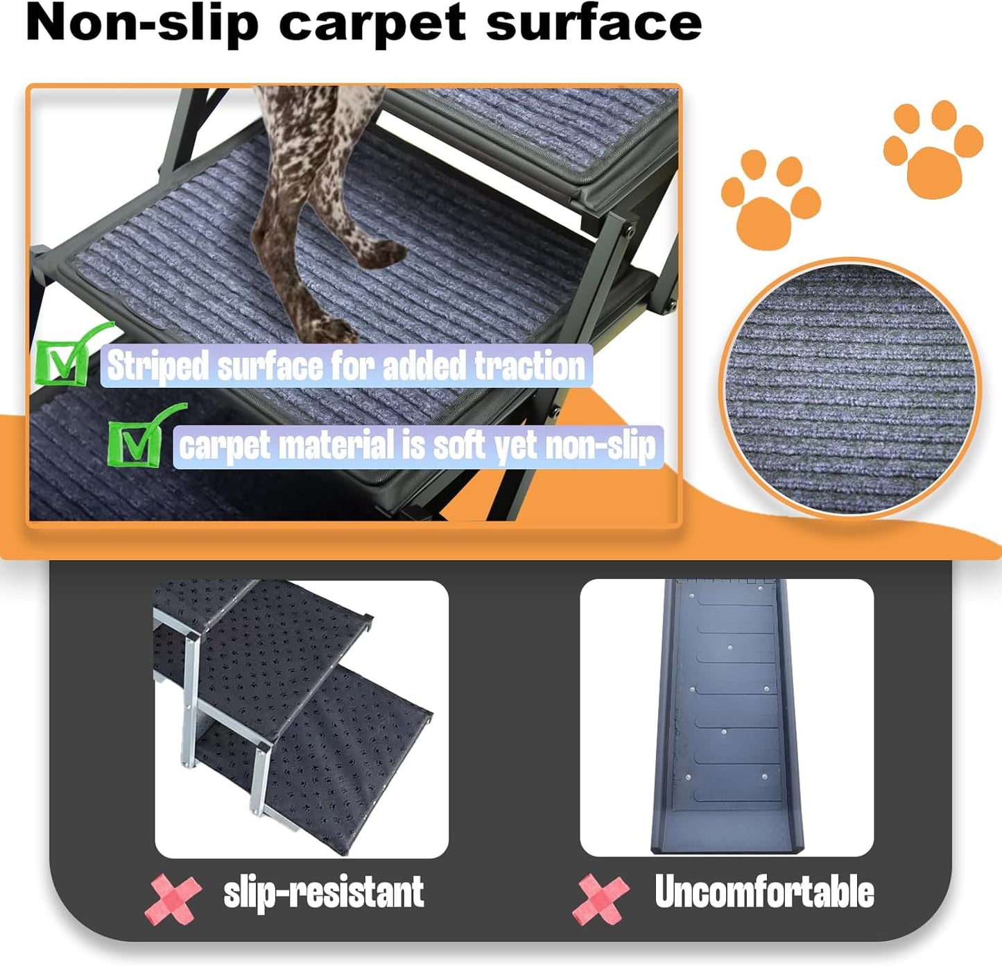Dog Ramp for Car Truck and SUV Dog Stairs for Large Dogs Folding Pet Stairs with Non-Slip Rug Surface Supports up to 250 Lbs (5 Steps)