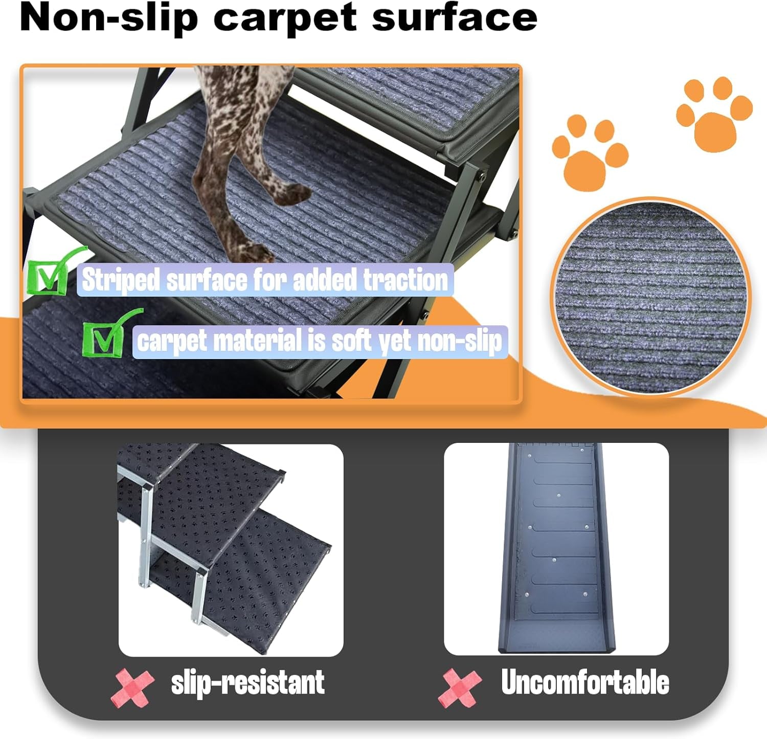 Dog Ramp for Car Truck and SUV Dog Stairs for Large Dogs Folding Pet Stairs with Non-Slip Rug Surface Supports up to 250 Lbs (5 Steps)