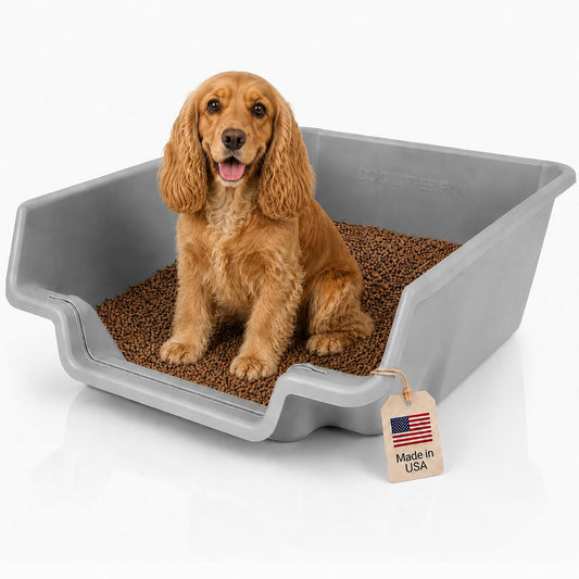 Dog Litter Box, Misty Gray Color, Extra Large Size, Durable & Pet Safe Puppy Litter Box, Indoor Open Top Entry Dog Litter Pan, Comfortable for Dogs, Great for Dogs up to 35 Lbs