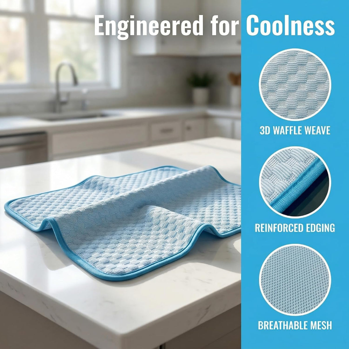 Cooling Mat for Dogs, Dog Cooling Pad, 24"X20" Dog Cooling Mat for Small & Medium Pets - Gel Free Ice Silk Self-Cooling Pad, Non-Slip Summer Pet Cooling Mat, Washable Dog Cooling Mat, Blue
