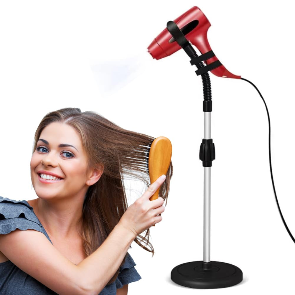 Hair Dryer Stand Holder 360 Degree Rotation Lazy Adjustable Height Hands-Free Compatible with Compact Styling Tools Blow Dryer Holder for Countertop