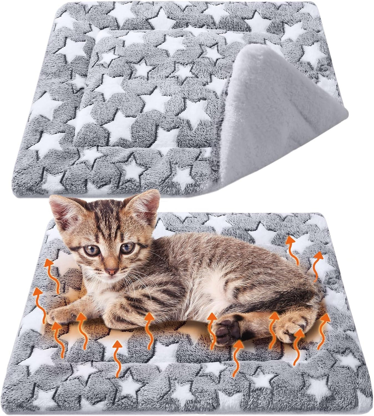 2 Pack Self Warming Cat Dog Bed Pad, Grey, 17'' X 17'', Stars