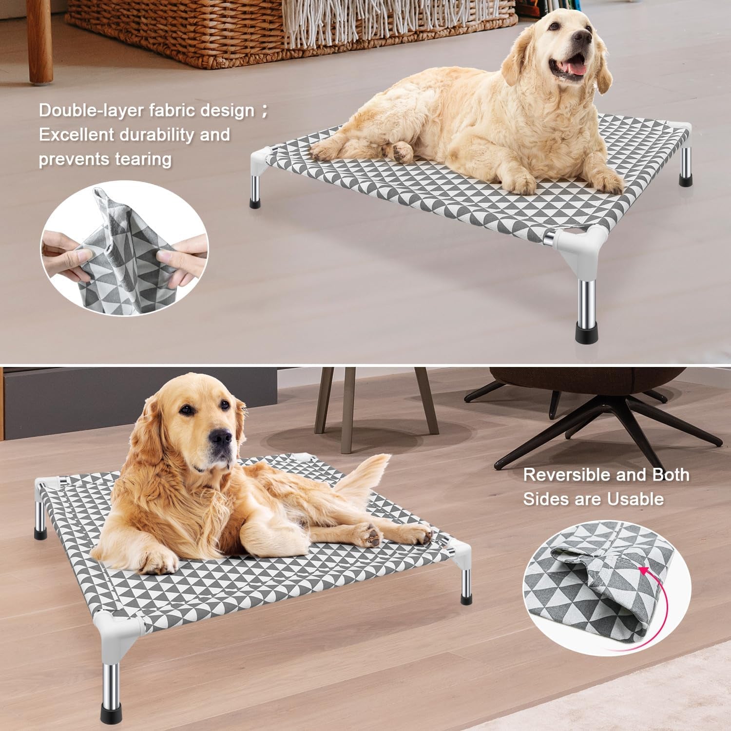 Kuntrust Elevated Outdoor Dog Bed, Medium Size, Cotton Material, Non-Slip Feet, Fits up to 70Lbs
