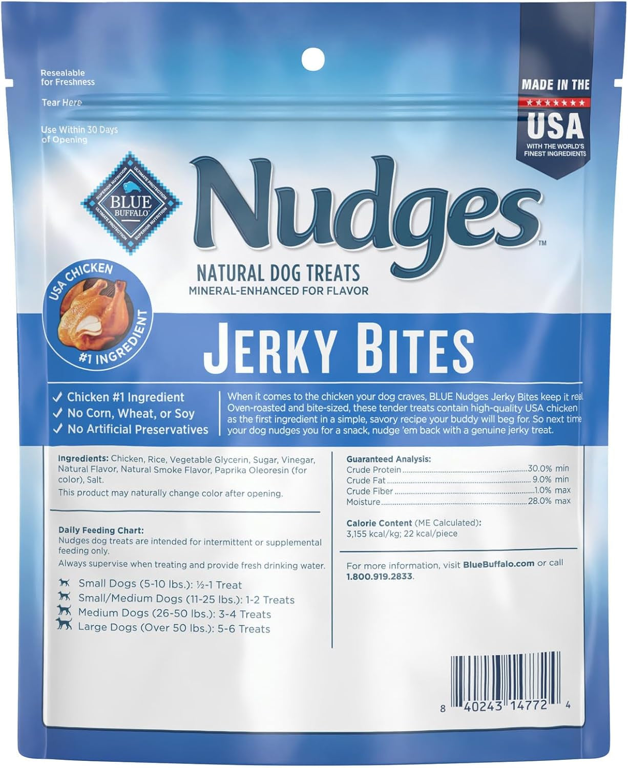 Blue Buffalo Nudges Jerky Bites Dog Treats, Made in the USA with Natural Ingredients, Bite-Sized Pieces, Chicken, 5-Oz Bag