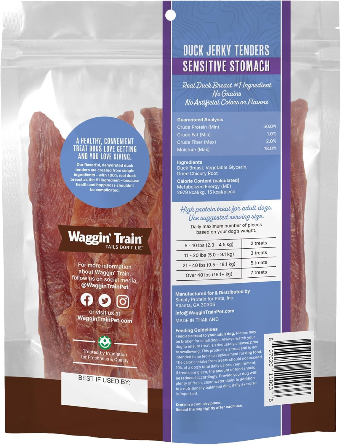 Waggin' Train Duck Jerky Dog Treats for Dogs with Sensitive Stomachs, Made with 100% Real Duck Breasts, Three All-Natural Ingredients, High Protein Dog Treat, Easily Digestible for Dogs, 12 Oz. Pouch