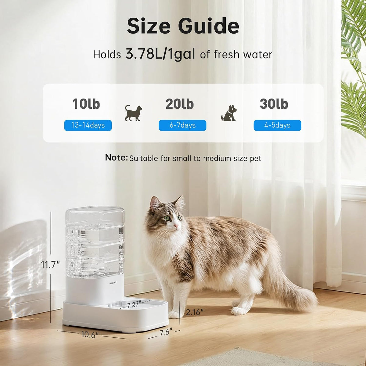 PAWGETHER® Automatic Cat Water Dispenser with 1 Filter Gravity Water Bowl for Dogs, 1 Gallon/3.5L Dog Water Bowl Dispenser, Cat Waterer, Easy to Fill