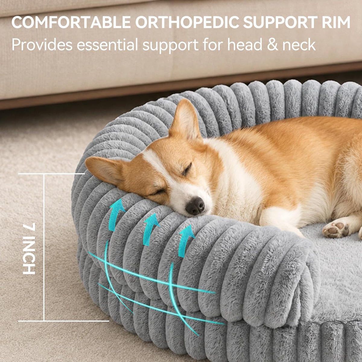 Luxury Donut Dog Bed, Fluffy Orthopedic Dog Couch Washable round Pet Sofa