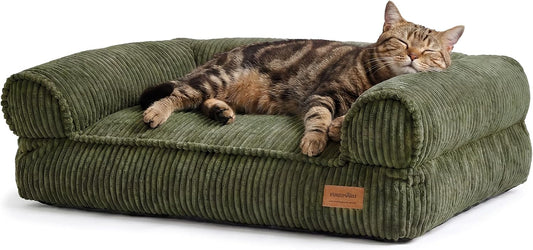 FUKUMARU Dog Couch Bed, Corduroy Cozy Cat Bed, Waterproof, Washable Cover