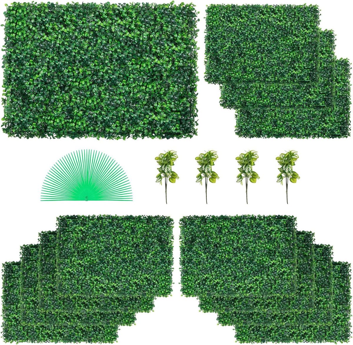 VEVOR 12PCS Grass Wall Panels, 24 X 16 in for 32 Sq Ft, Boxwood Hedge Wall Panels Artificial Grass Backdrop Wall, 1.6 in Sun Protected Privacy Hedge Screen for Indoor Outdoor Garden Fence Backyard