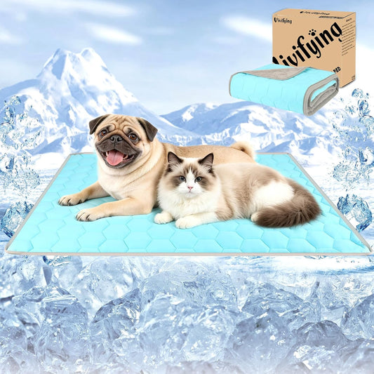 Vivifying Cooling Blanket for Dogs, Reversible Ice Silk Dog Cooling Mat with Soft Plush Backing, Summer Pet Blanket Throw for Couch Bed Crate Floor Travel, 30 X 40 Inch (Blue&Grey)