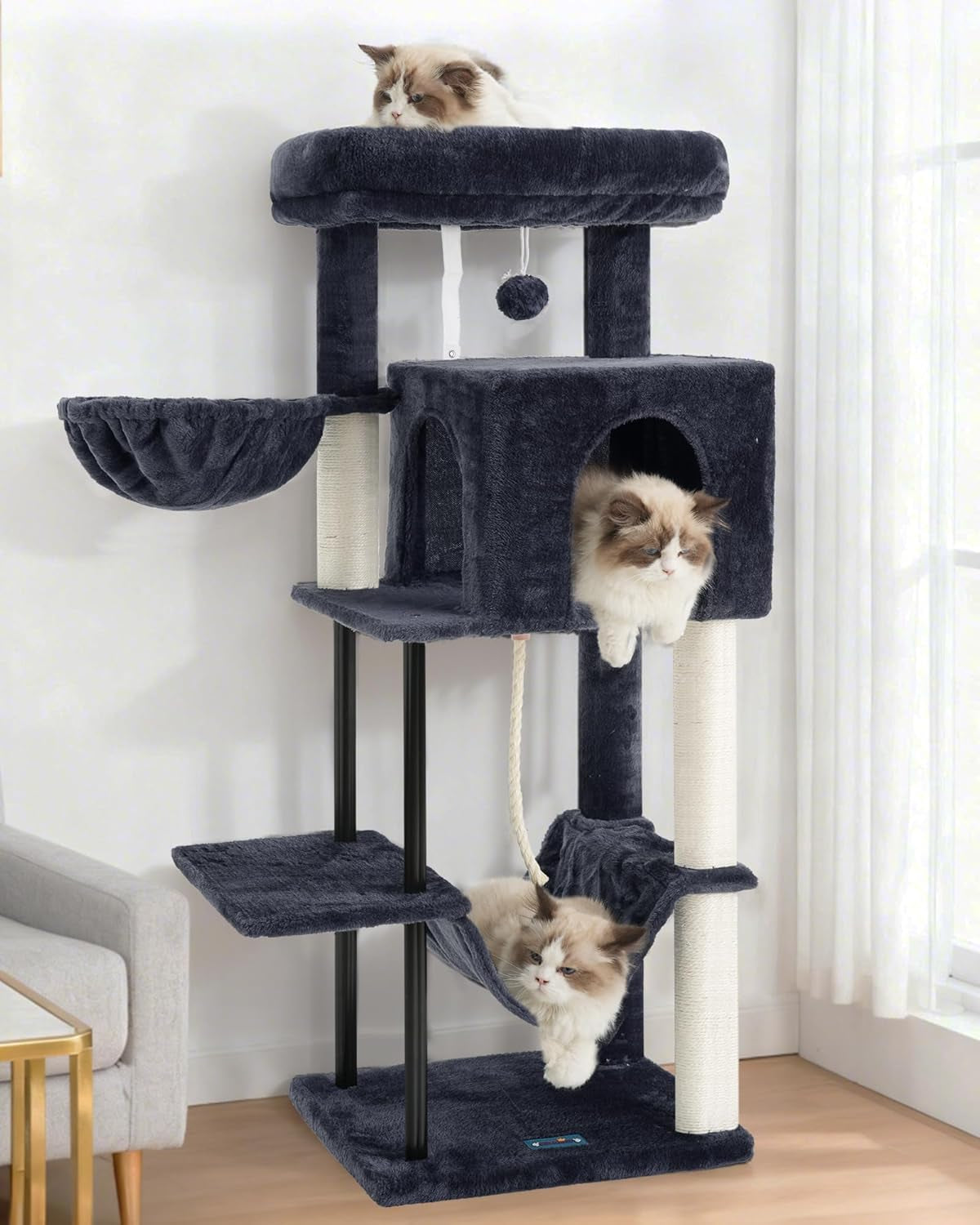 Gitelsnour Cat Tree, Cat Tower for Indoor Cats, 43.3 Inch Cat Tree Tower with Sturdy Steel Tube, Hammock, Cat Condo for Small Cats and Kittens, Scratching Post, Smoky Gray GCT004SG