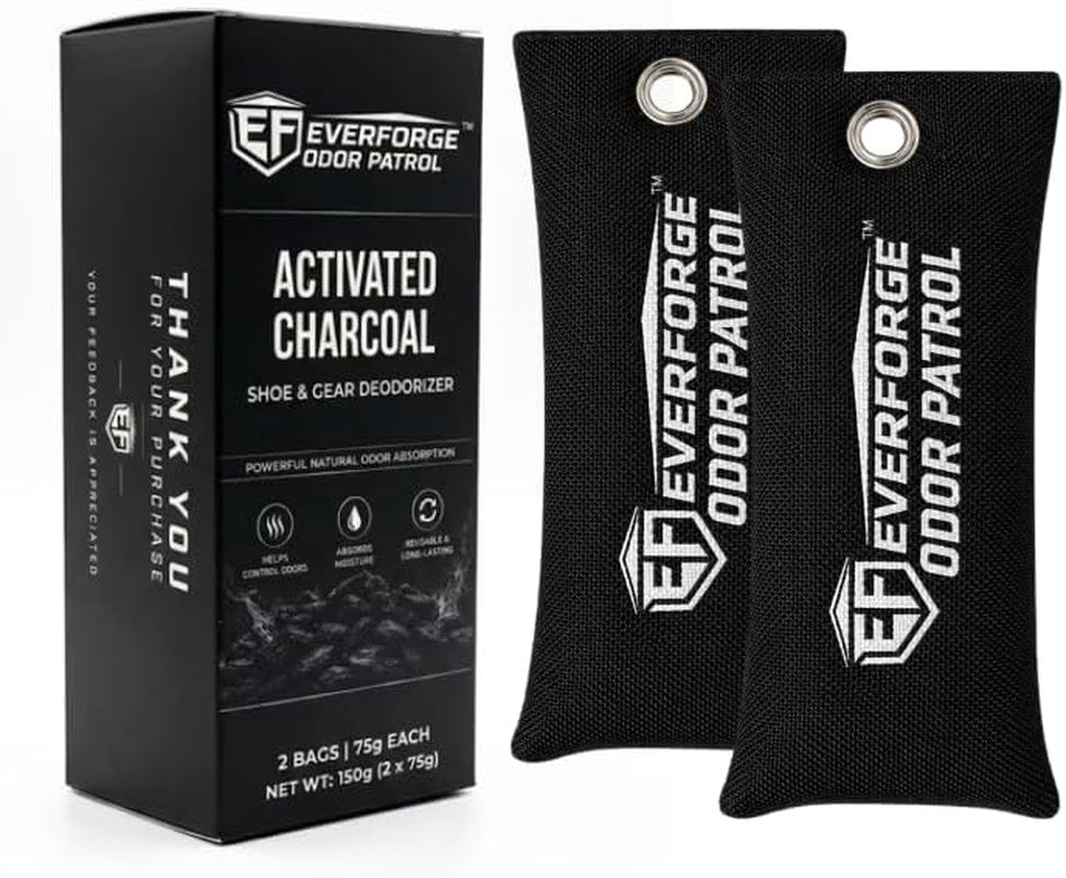 Everforge Odor Patrol Unscented Charcoal Odor Absorber Bags, Gym Bag Deodorizer for Shoes, Sneakers, Lockers, Sports Gear, Cleats & Cars, Activated Charcoal, 2 Pack