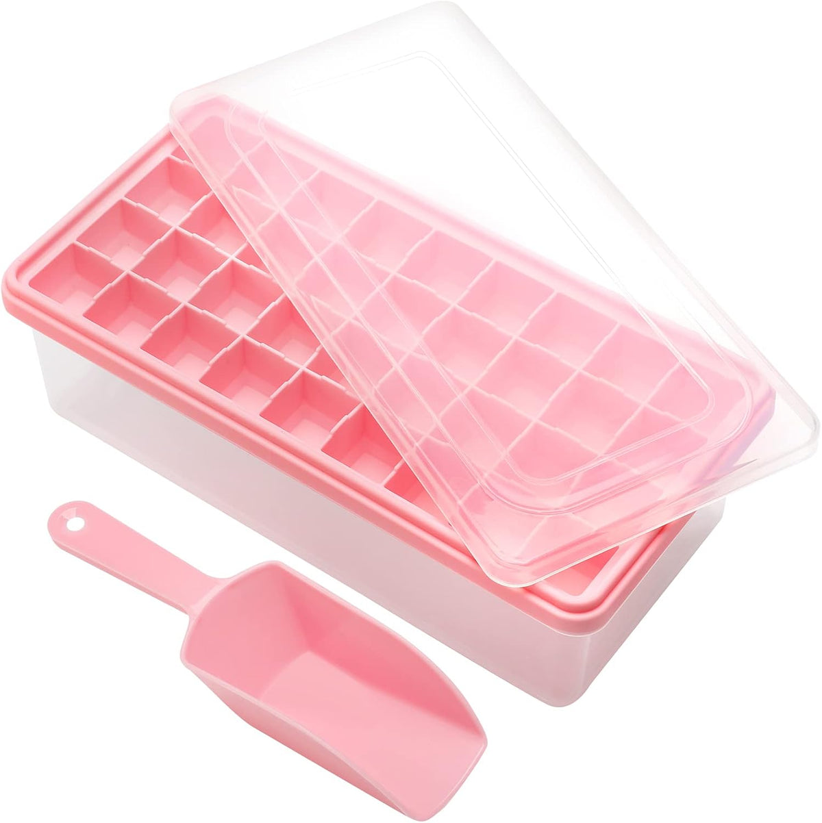 Silicone Ice Cube Tray with Leak-Proof Lid & Storage Bin for Freezer – Bpa-Free 36-Piece Nugget Ice Molds, Spill-Resistant Cover & Ice Scoop Container Cover