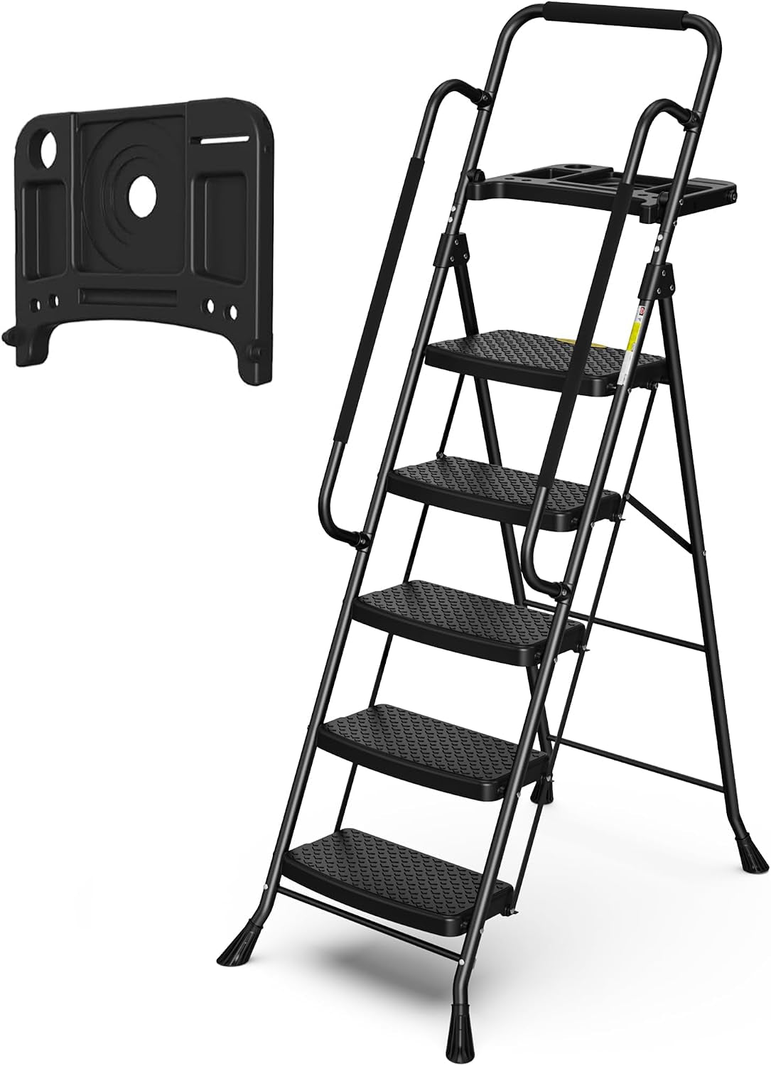 Hbtower 5 Step Ladder, Step Stool Foldable with Wide Anti-Slip Pedal