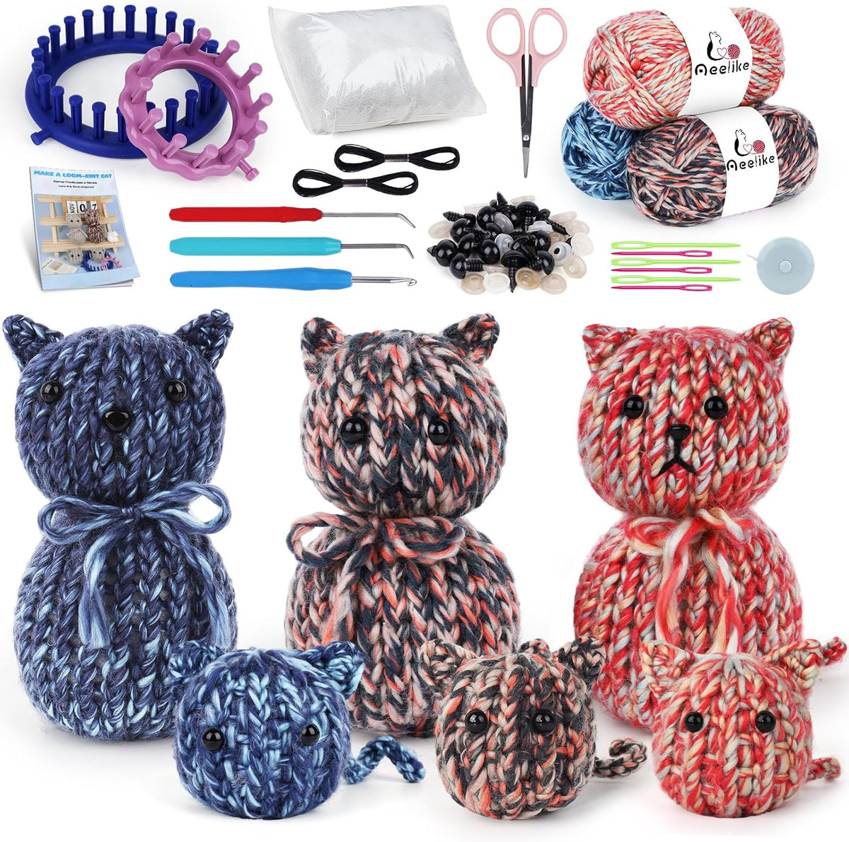 Aeelike Beginner round Loom Kit,Vedio Learn to Knit Cat,Family Craft Gift
