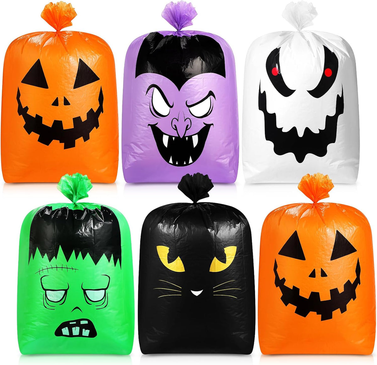 Qilery 6 Pcs Halloween Lawn Leaf Bag Large Pumpkin Trash Bag for Yard Decor