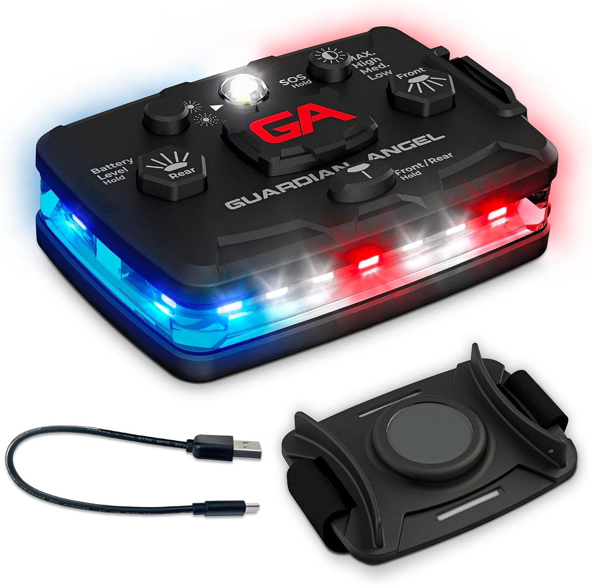 Guardian Angel Elite Safety Light - Red/Blue/White Front & Red/Blue Rear