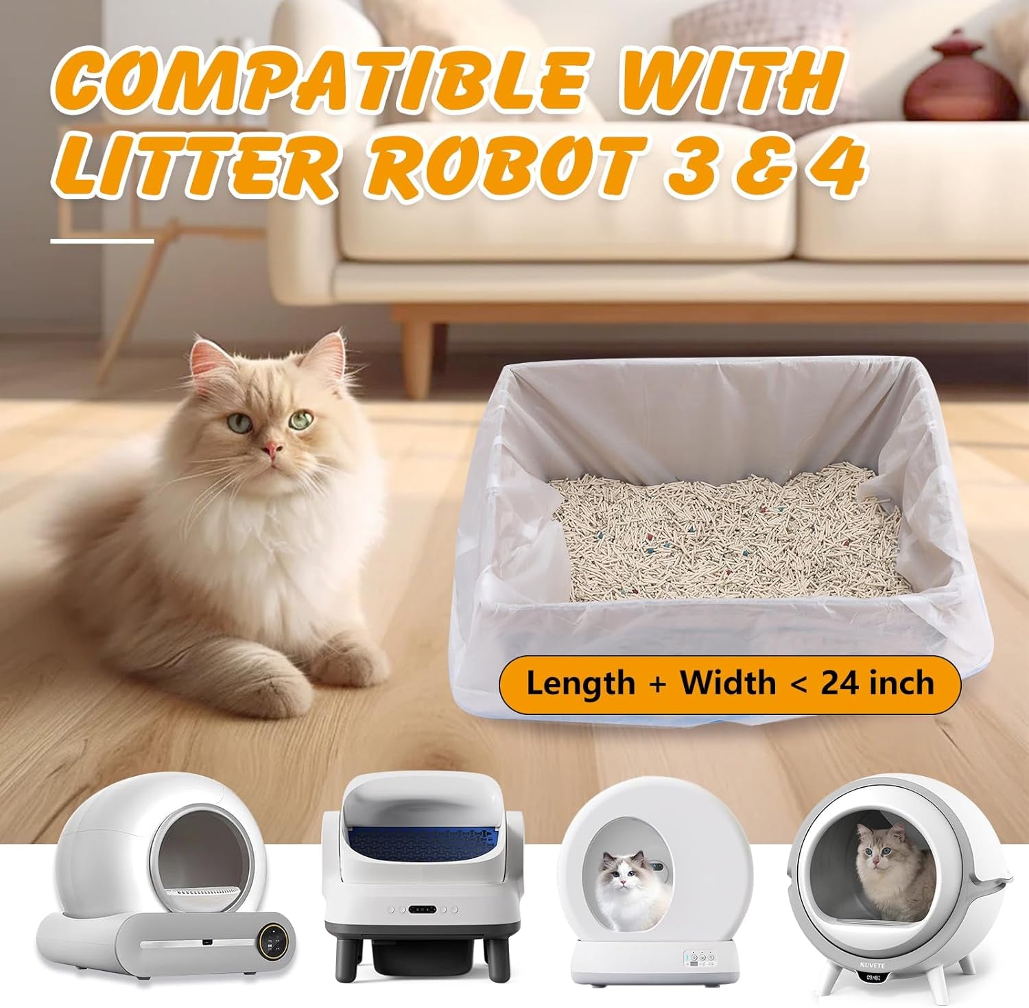 120 Pack Cat Litter Bags Compatible with Litter Robot 4/5/3, Self Cleaning Automatic Litters Box Liners, 25.2 X 15.7 Inch (10-12 Gallons)