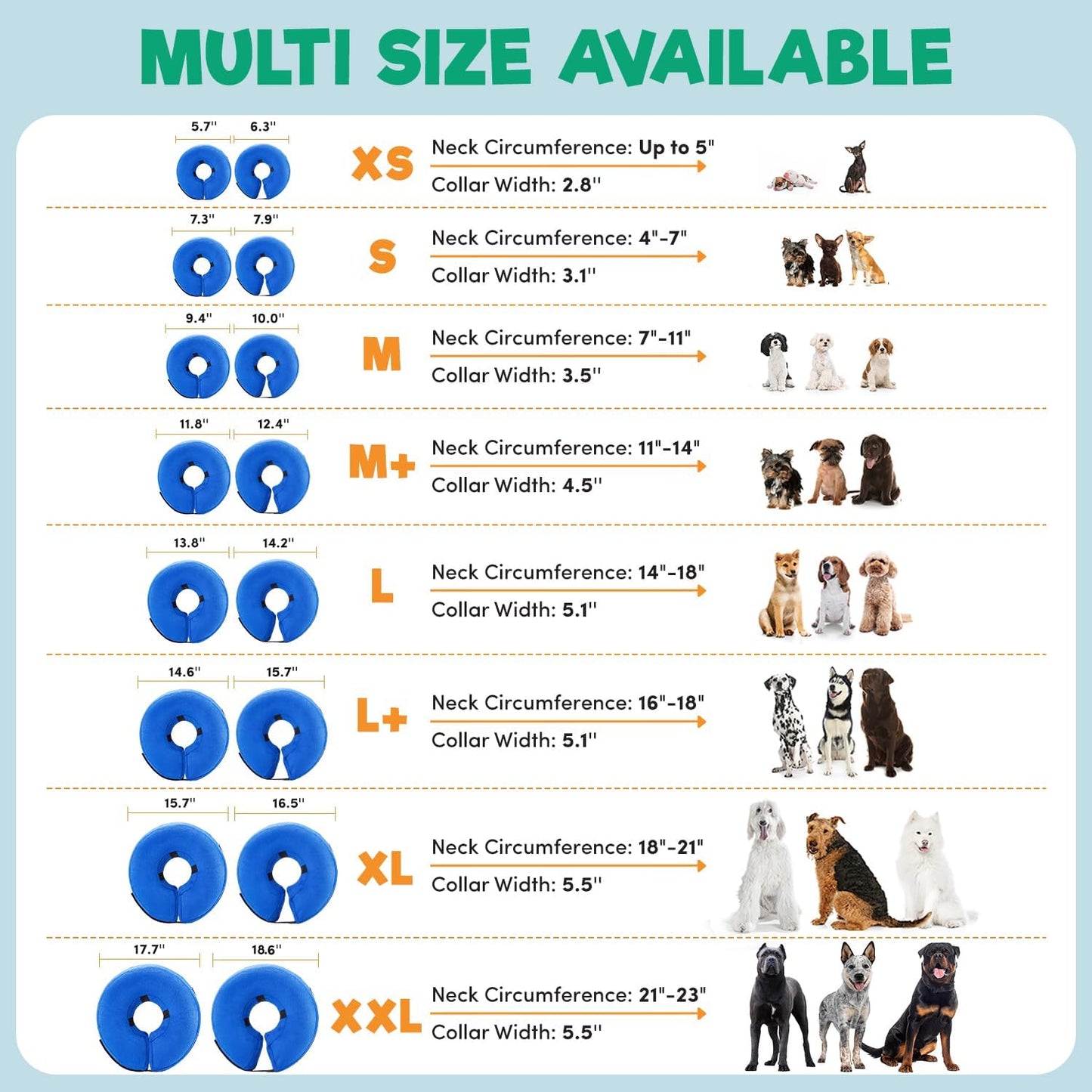 BENCMATE Inflatable Dog Cone Collar Alternative, Soft Dog Cone for Small Medium Large Dogs and Cats, Neck Recovery Ecollar Donut Collar after Surgery (Large, Blue)