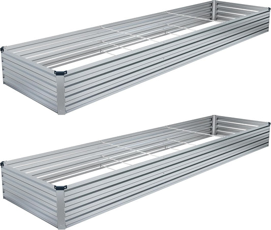 DIIYIV 2PCS 12X4X1Ft Galvanized Raised Garden Bed Kit,Vegetable Boxes-Rectangle Metal Flower Box,Large Planter Raised Beds Outdoor Garden for Planting,Fruit,Herb-Silver