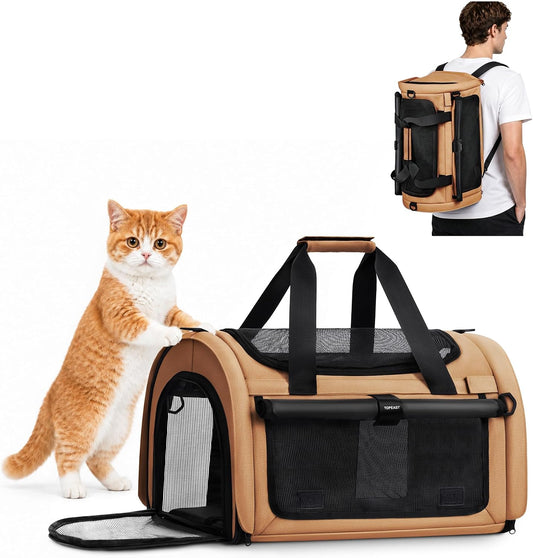 Backpackable Cat Carrier 17"X11"X11", Soft-Sided Collapsible Pet Carrier