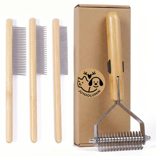 Cat Brush & Comb Grooming Kit, Undercoat Rake Dematting Tool