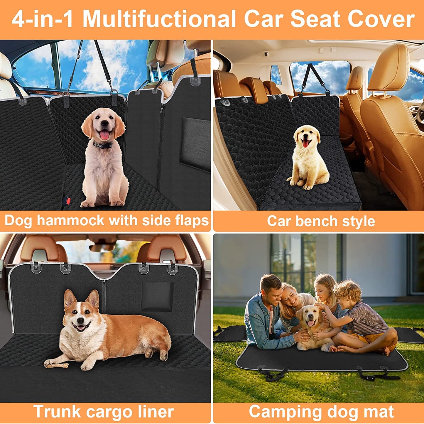 Mancro Dog Car Seat Cover for Back Seat, 2026 Upgraded 600D Heavy Duty Waterproof & Scratch-Resistant Dog Hammock for Car, Back Seat Pet Cover for Dogs with Sedan, Trucks and Suvs, Standard, Black