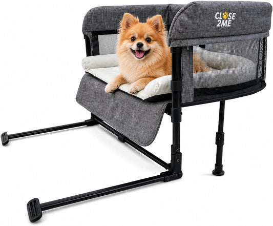 Englacha Close2Me Elevated Pet Bed - Bedside Mattress for Cats and Small Dogs - Comfortable, Cozy Design with Tool-Free Installation - Foldable for Easy Transport, Carry Bag Included