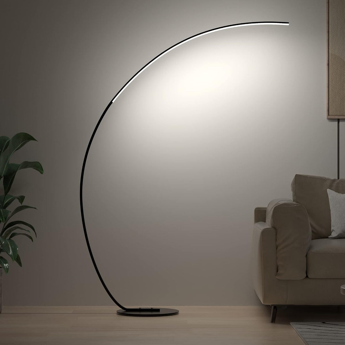E.P. Light RGBW Modern 69.99 Inch Arched Standing Reading Floor Lamp with Remote - Dimmable Black Led Color Changing Curved Ambient Lighting for Bedroom and Living Room