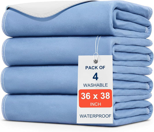 4 Pack 36" X 38" Large Absorbency Incontinence Bed Pads - Quick Drying Washable and Reusable Underpads for Kids, Adults, Elderly Dogs and Pets, Pee Mattress Protective Pad for Bed, Couch, Sofa, Floor