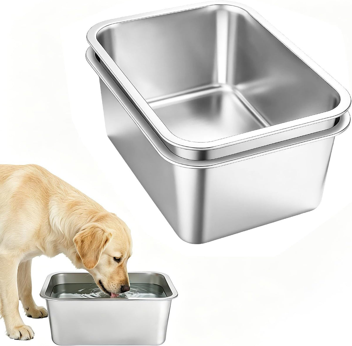 Apipi 2 Pack 3 Gallon Extra Large Food Safe Stainless Steel Dog Bowls