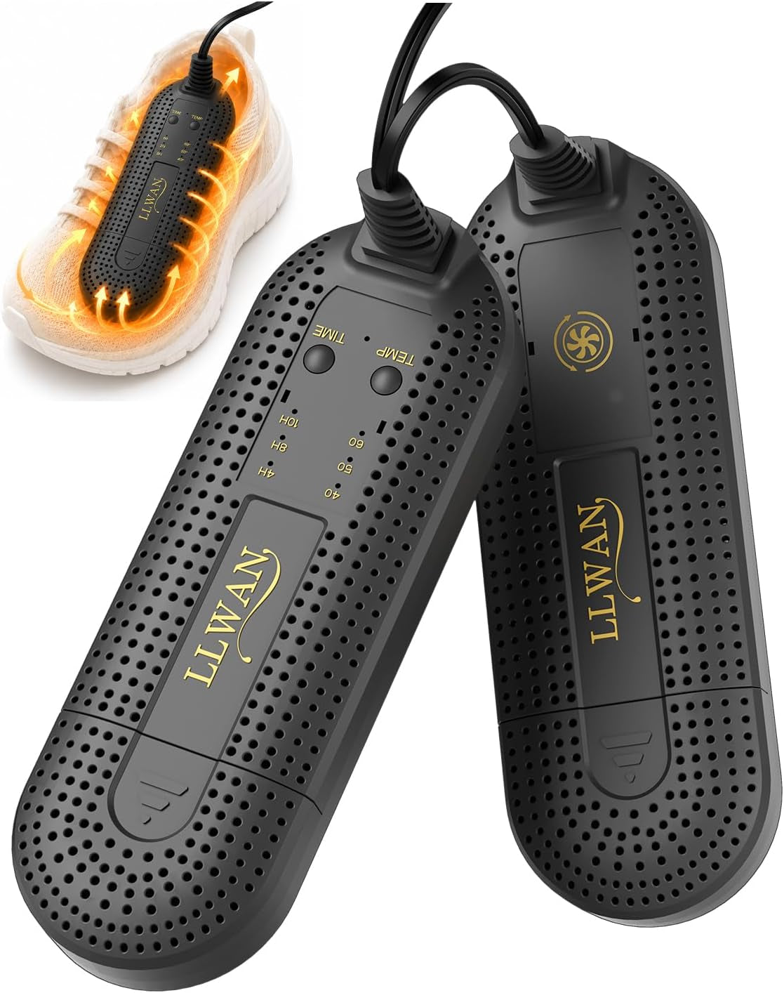 Boot Dryer for Work Boots, Portable Electric Shoe Dryer with Built‑In Inner Circulation Fan, Timer & 43-Inch Long Cord, Extendable Boot Warmer for Sneakers Socks Gloves Winter Travel Rainy Season