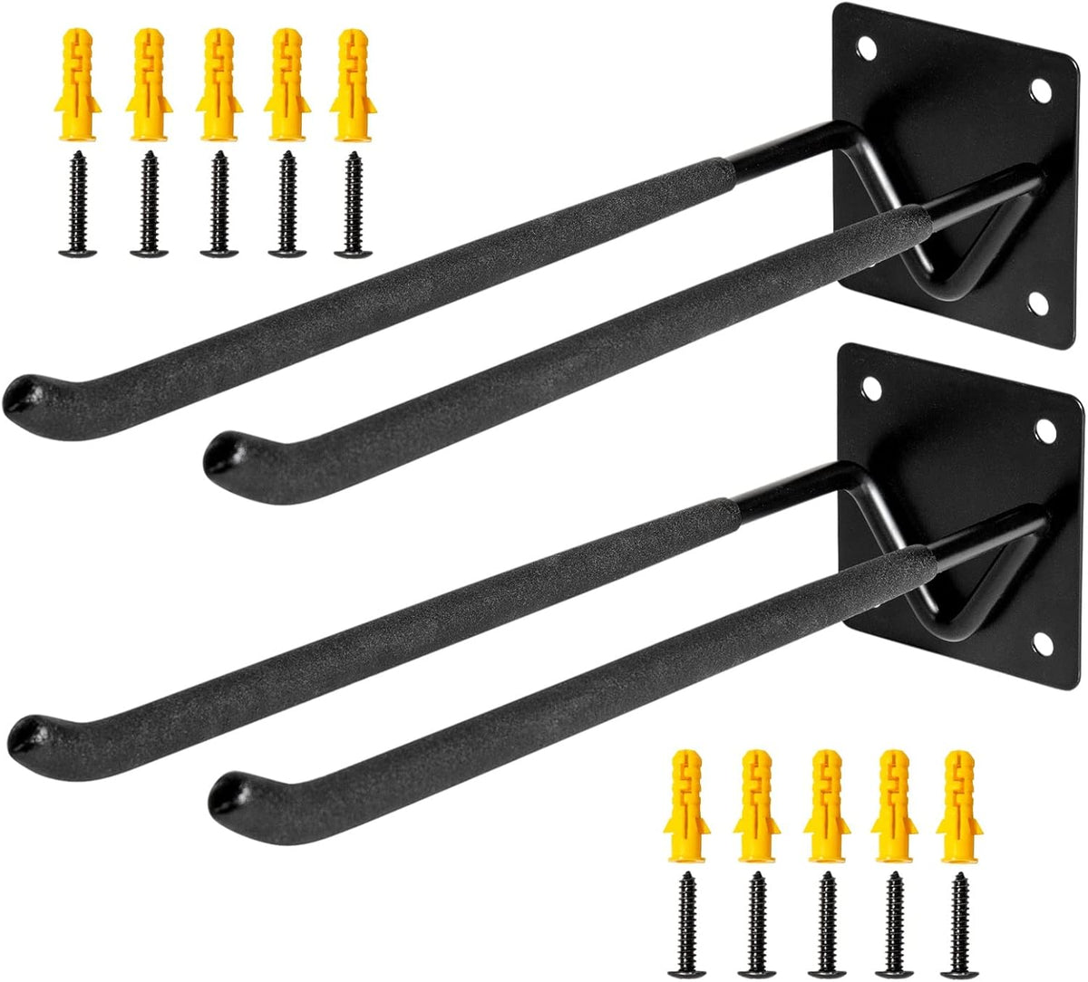 Garage Hook Hangers 2 Pcs, Shovel Holder Wall Mount, Rake Racks, Upgraded Ladder Hanger, Heavy Duty Folding Chair Rack, Garden Tool Hooks for Hanging Yard Tools, Ladders, Bikes and More