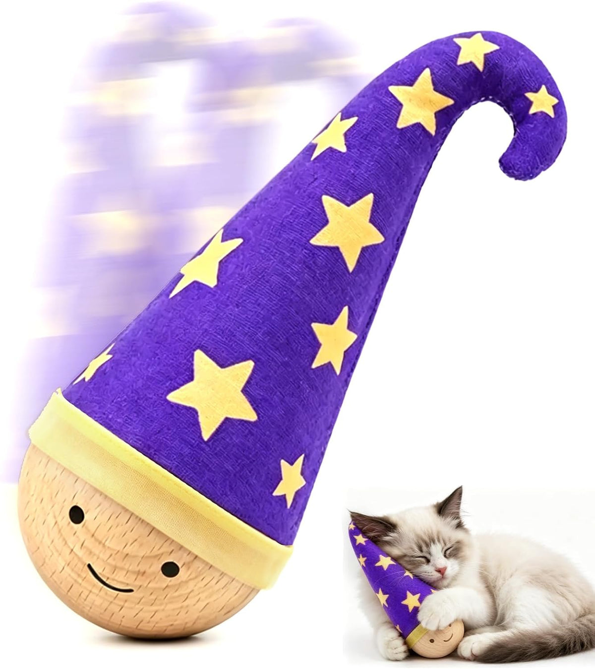 Natural Wooden Cat Toy for Indoor Cats - Interactive Wobble Tumbler Toy with Catnip, Durable Self-Righting Kitten Enrichment Toys for Boredom Relief