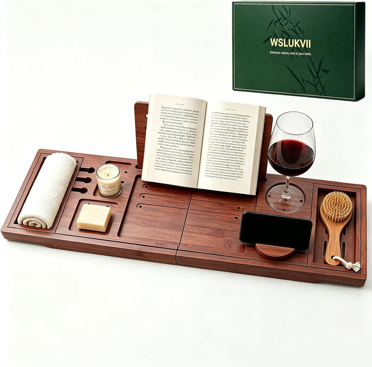Bamboo Bathtub Tray, Expandable Foldable Bath Caddy, Walnut
