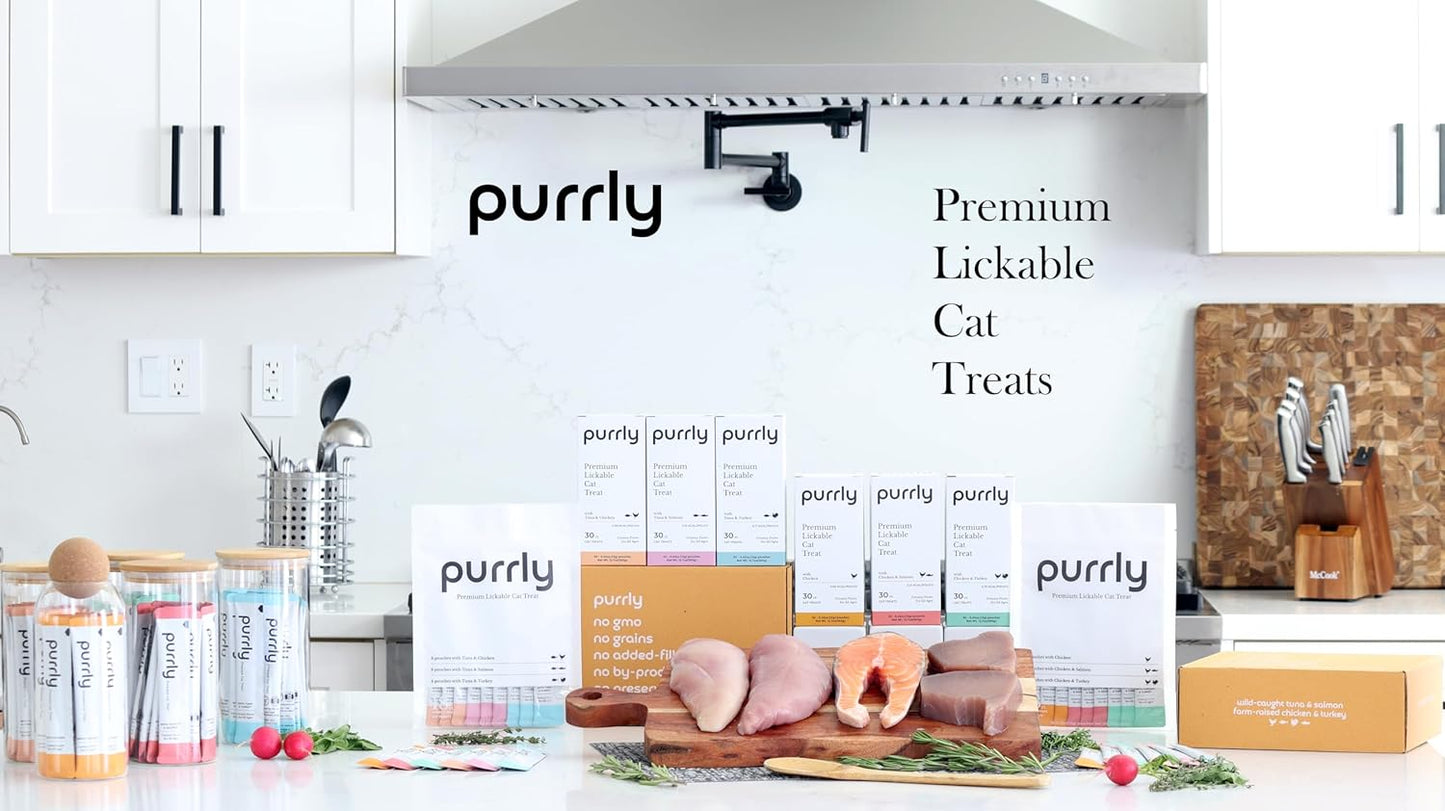 Purrly Lickable Wet Cat Treats Healthy Grain-Free Chicken Variety Pack (18 Count) Squeezable Creamy Purée with Human-Grade Protein Functional Nutrients Non-Gmo No-Artificial-Additives Low-Phosphorus