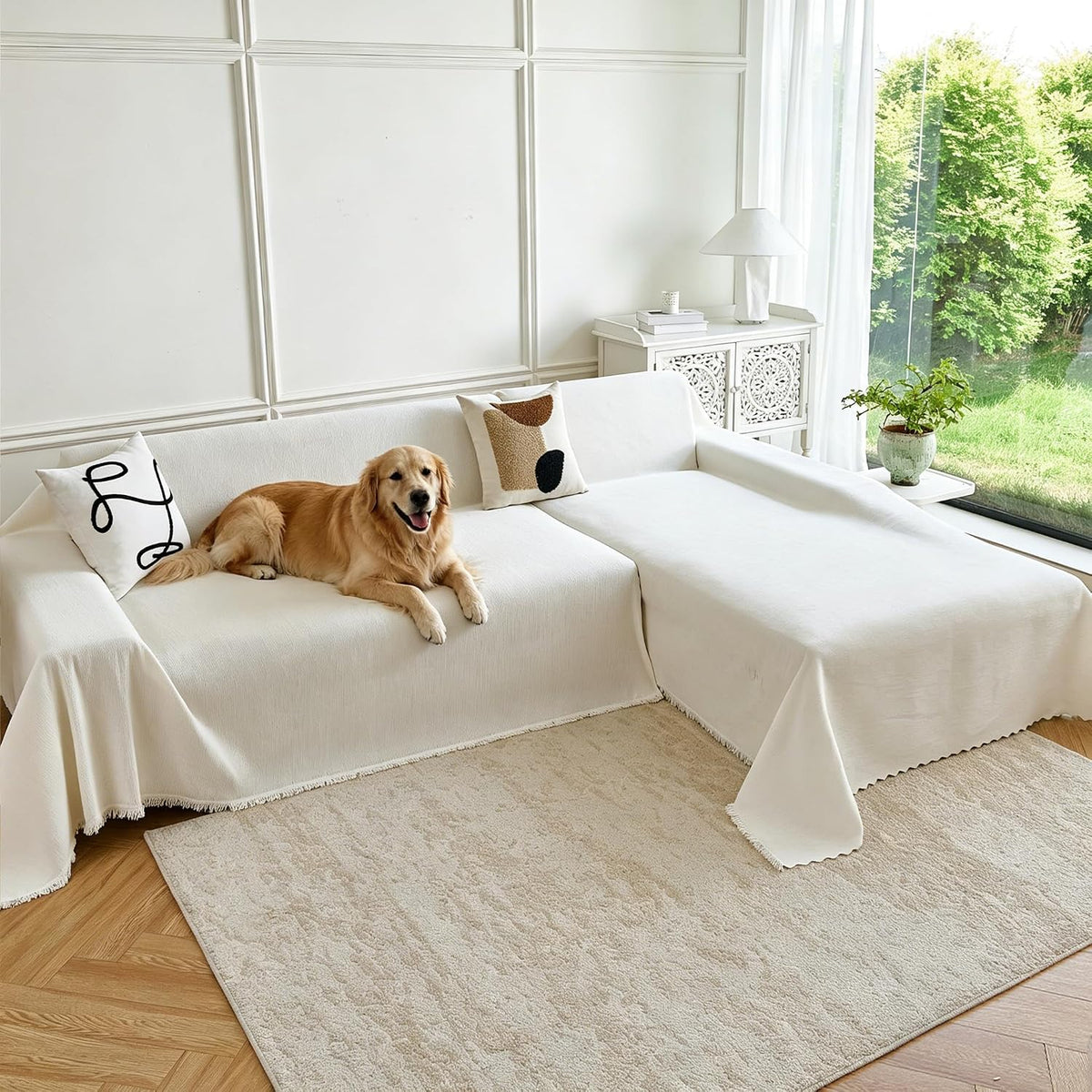 Waterproof Sectional Couch Covers,L Shaped Couch Covers for Pets Washable Sofa Covers for Dogs Sofa Slipcover for Sectional Couches Protector Covers for Living Room (71" X 118" + 71" X 118", Beige)