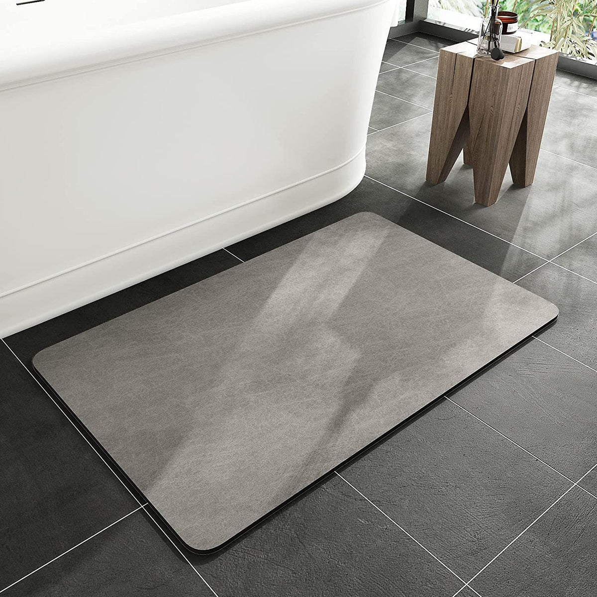 Montvoo -Bath Mat-Rubber Backing Non Slipthin Bathroom Rugs Fit under Door- Quick Dry Absorbent Faux Suede Surface Grey Bathroom Floor Mats-Shower Rug for in Front of Bathtub Shower Gray 16X24