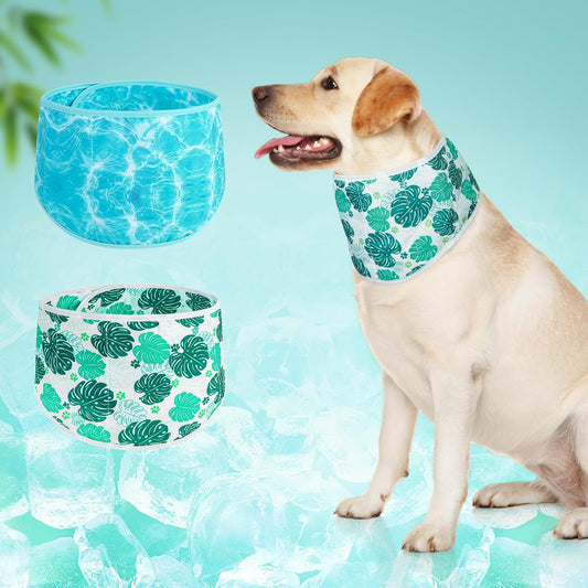 Dog Cooling Bandana for Medium Large Dogs, 2 Pack Instant Cooling Bandanas Breathable Cooling Ice Towel Neck Wraps, Pattern Pet Scarf Keep Dogs Cool in Hot Summer,Leaf M