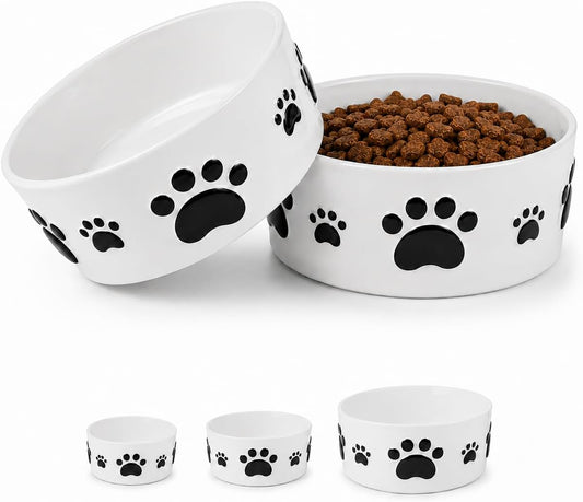Ceramic Dog Bowls Set, 6.5''×2.5'', with Anti-Slip Rings, 3 Cups Capacity