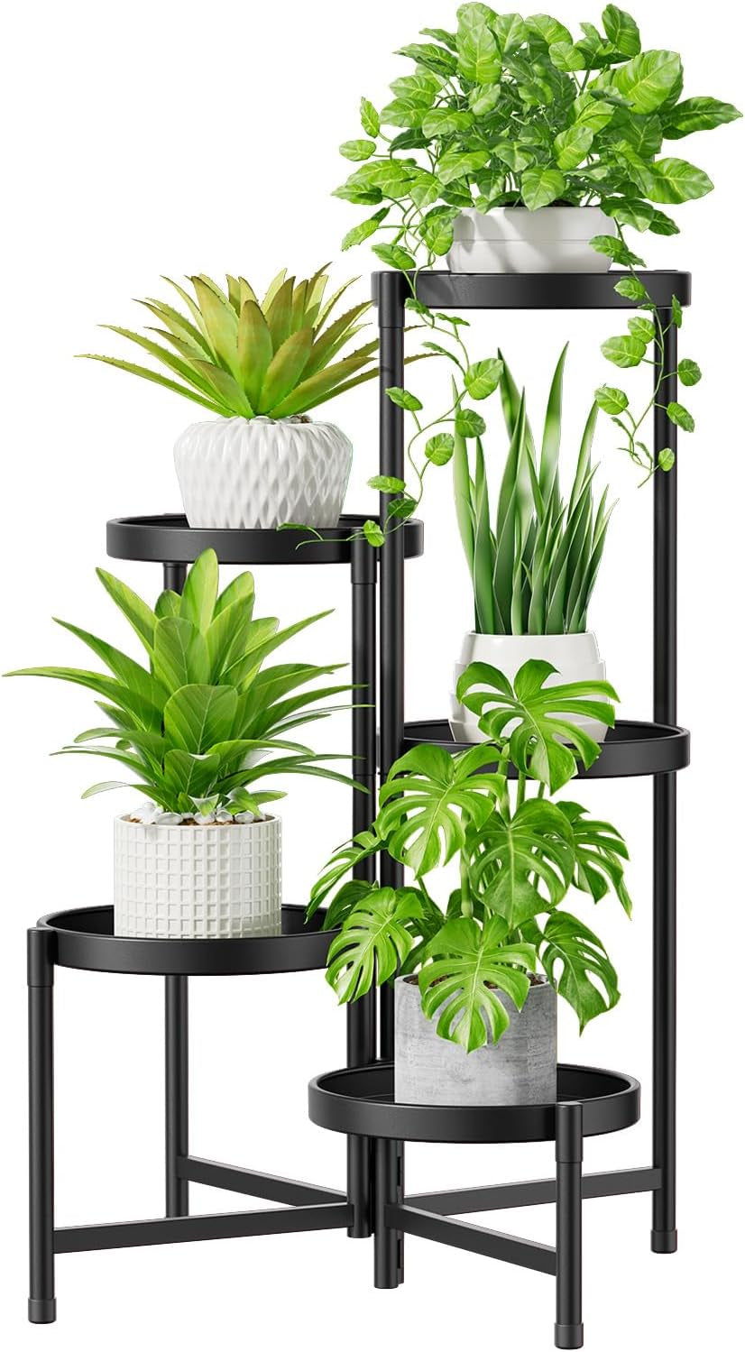 Idavosic.Ly 5 Tier Large Plant Stand Indoor Outdoor, 10 in Wide Tray, Black