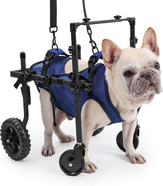 Dog Wheelchair 4 Wheels, Adjustable Dog Wheelchair with Lift Support Harness, 2-In-1 Rear Leg Mobility Cart for Small & Medium Dogs