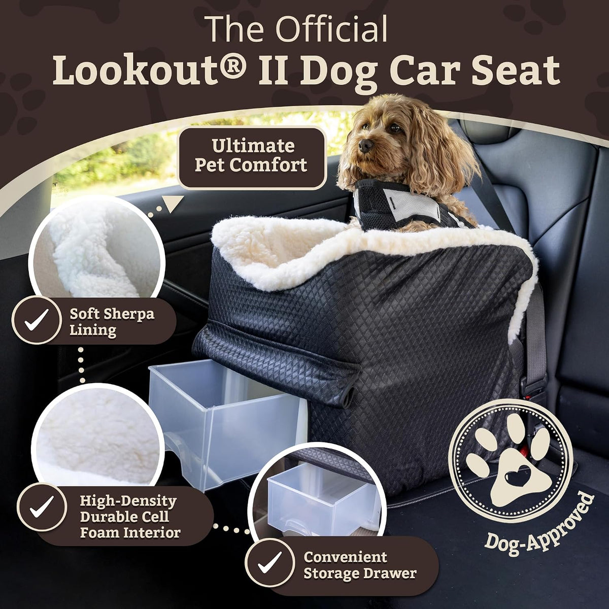 Snoozer Dog Car Seat for Dogs up to 18Lbs, Lookout II, Black Diamond (S)