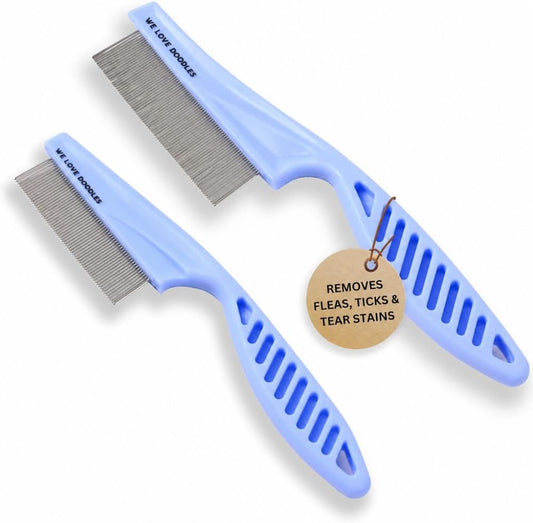 Tick & Flea Comb for Dogs, Fine Tooth Dog Face Brush for Tear Stains 2 PACK
