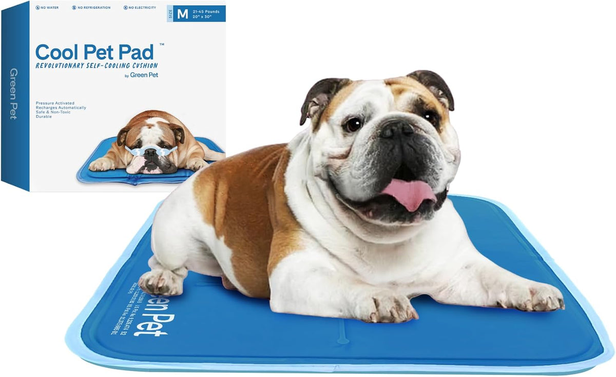 The Green Pet Shop Cool Pet Pad - Medium, Blue - Self-Cooling, Pressure Activated Mat for Dogs & Cats from 21-45 Lbs - Non-Toxic Gel, No Water Needed