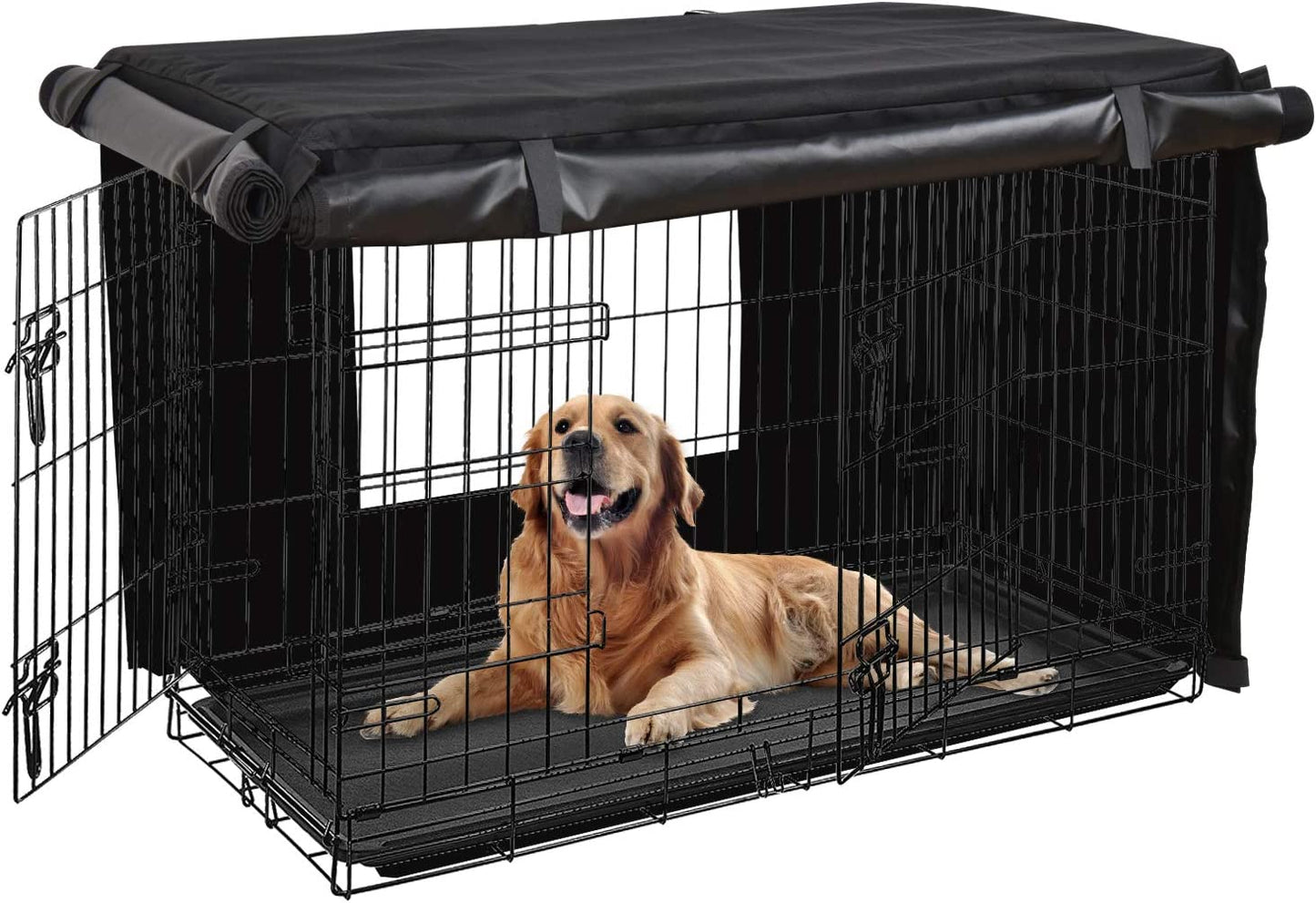HONEST OUTFITTERS Dog Crate Cover 42 Inch Dog Kennel Cover for Large Dog, Heavy Duty Oxford Fabric,With Double Door, Pockets and Mesh Window (43L X 29W X 30H,Black)