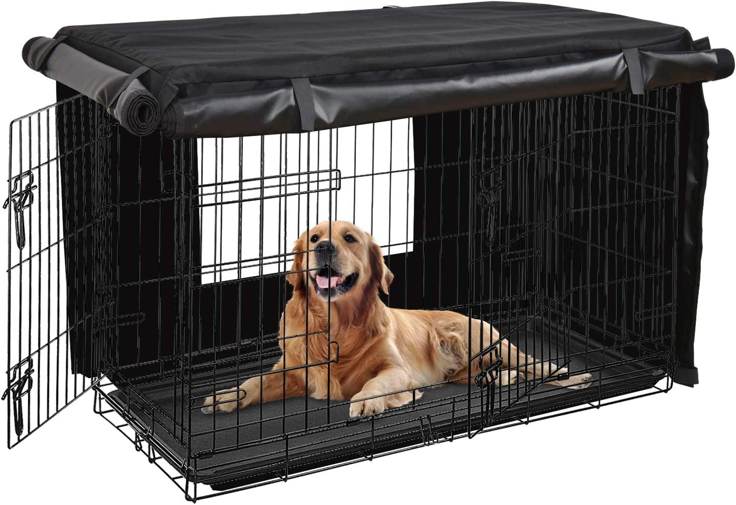 HONEST OUTFITTERS Dog Crate Cover 42 Inch Dog Kennel Cover for Large Dog, Heavy Duty Oxford Fabric,With Double Door, Pockets and Mesh Window (43L X 29W X 30H,Black)