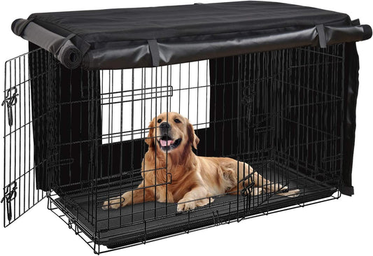 HONEST OUTFITTERS Dog Crate Cover 42 Inch Dog Kennel Cover for Large Dog, Heavy Duty Oxford Fabric,With Double Door, Pockets and Mesh Window (43L X 29W X 30H,Black)
