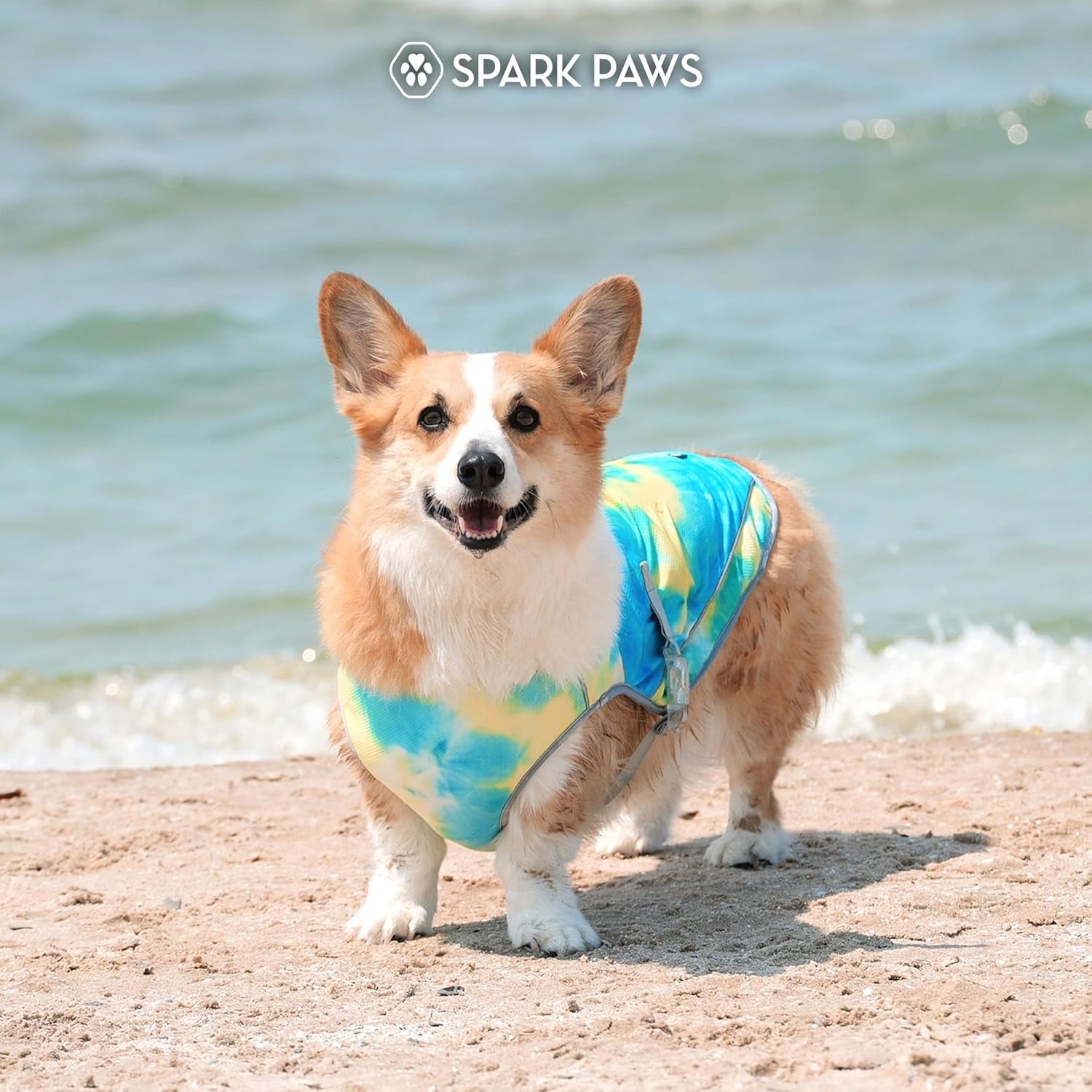 Spark Paws Dog Cooling Vest - SPF 50 UV Sun Protection - Summer Heat Relief Gear for Dogs, Lightweight, Evaporative Cooling - Dog Anxiety Relief Vest during Hot Days - Tropical Storm, XL