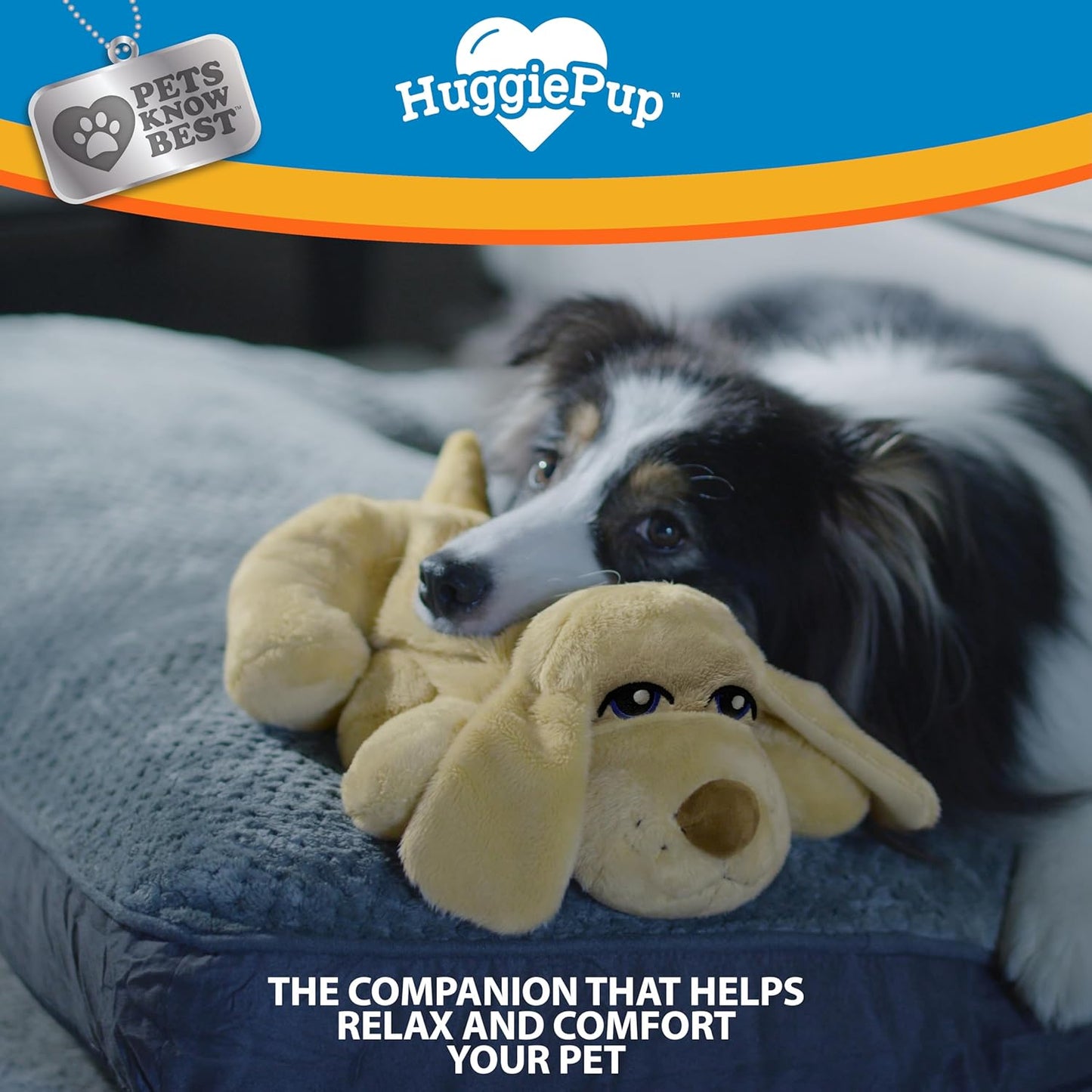 Huggiepup by Pets | Comfort Companion with Heartbeat Sleep Aide for Dogs & Puppies, Heating for Calming Relief Day or Night, Crate & Behavioral Training Essential Breeds | Golden